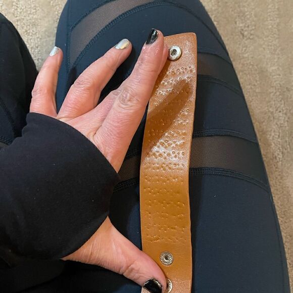 Black and Beige Grommet Authentic Leather Adjustable Bracelets - Picture 3 of 6